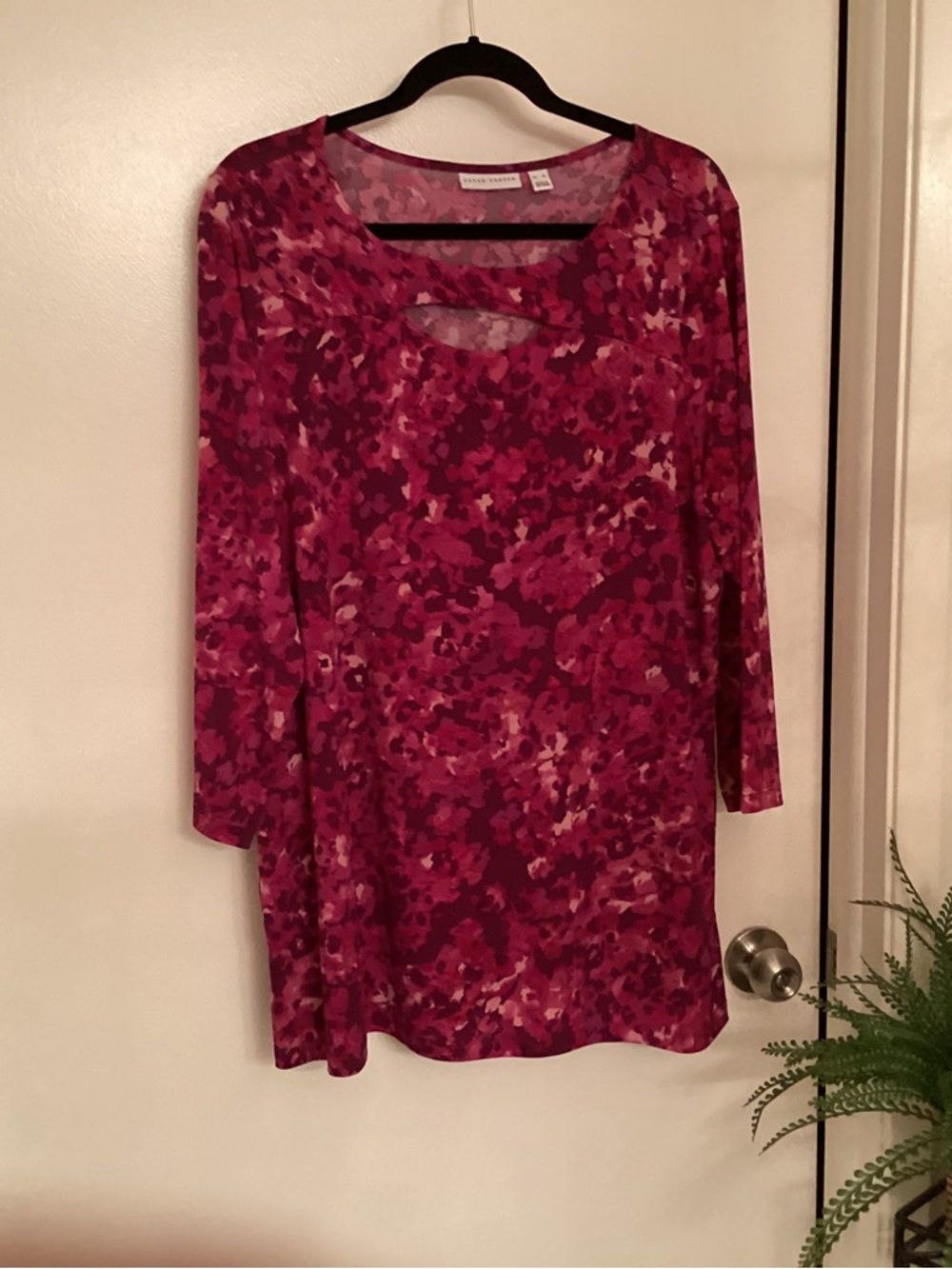 Susan Graver Fuchsia and Rose Watercolor Floral Tunic